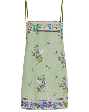 Free People Bali Floral-Embroidered Woven Mini Dress - Green