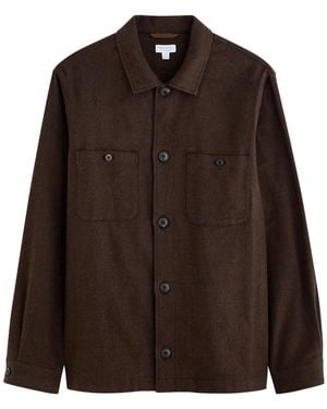 Sunspel Herringbone Brushed-Cotton Overshirt - Brown