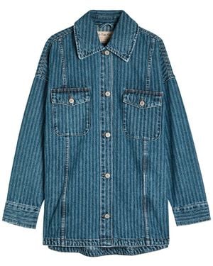 Free People Dunes Striped Denim Jacket - Blue