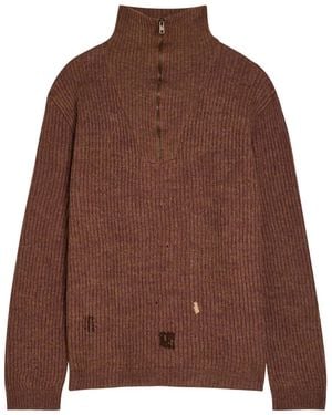 Maison Margiela Ribbed Wool And Linen-Blend Jumper - Brown