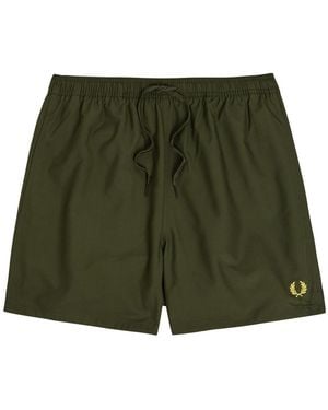 Fred Perry Logo-Embroidered Shell Swim Shorts - Green