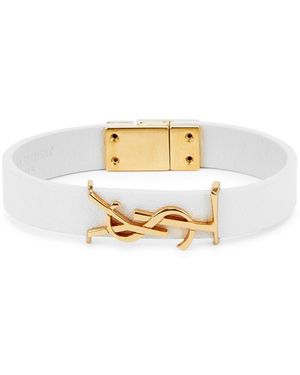 Saint Laurent Logo Leather Bracelet - White