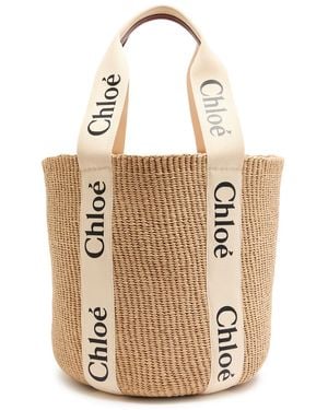 Chloé Woody Raffia Basket Bag - Natural