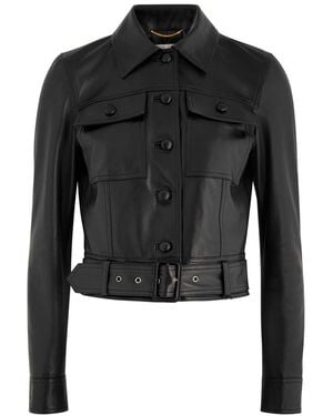 Saint Laurent Leather Cropped Jacket - Black