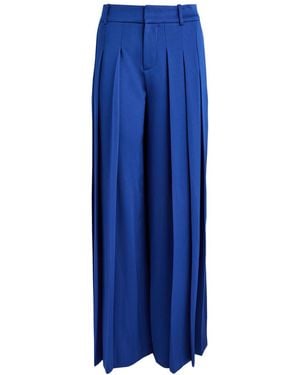 Alice + Olivia Simon Pleated Wide-Leg Satin Pants - Blue