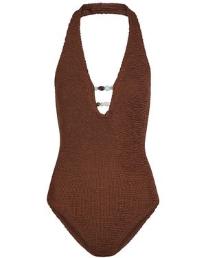 Hunza G Adriana Beaded Crinkle Swimsuit - Brown