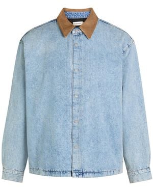 FRAME Suede Collar Denim Overshirt - Blue