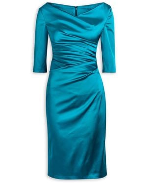 Talbot Runhof Gathered Satin Midi Dress - Blue