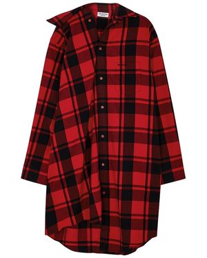 Balenciaga Checked Cotton-Flannel Shirt Dress - Red