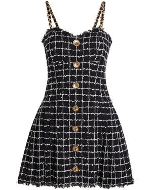 Balmain Checked Tweed Mini Dress - Black