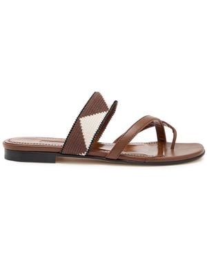 Manolo Blahnik Susastra 10 Cross-Over Wool And Leather Sandals - Multicolor