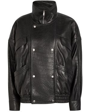 Saint Laurent Double-Breasted Grained Leather Jacket - Black