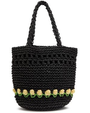 Damson Madder Tulip Raffia Top Handle Bag - Black