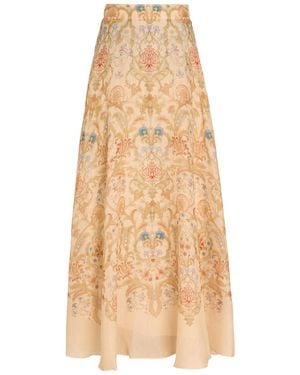 Zimmermann Valiant Printed Linen And Silk-Blend Maxi Skirt - Natural