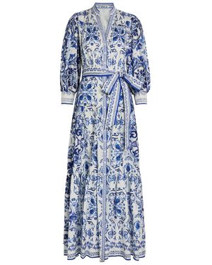 Alice + Olivia Cora Floral-Print Stretch-Cotton Maxi Shirt Dress - Blue
