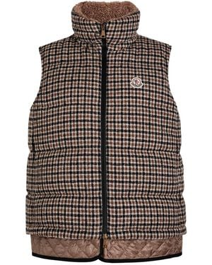 Moncler Touvet Houndstooth Quilted Wool-Blend Gilet - Brown