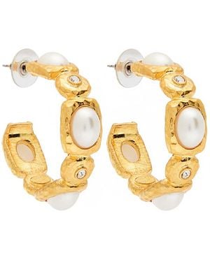 Kenneth Jay Lane Faux-Embellished 22Kt-Plated Hoop Earrings - Metallic