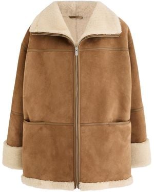 TOTEME Shearling-Trimmed Suede Jacket - Brown