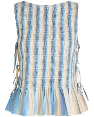 Ganni Ombre Stripe Smocked Cotton-Poplin Top - Blue