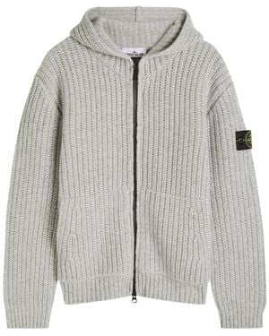 Stone Island Hooded Wool And Cashmere-Blend Knit Jumper - Grey