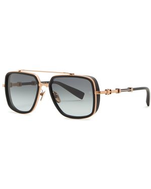 Balmain Officier Square-frame Aviator-style Sunglasses - Black