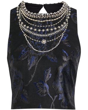 Alice + Olivia Cherra Embellished Woven Crop Top - Black
