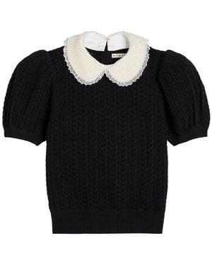 Alice + Olivia Chase Puff Faux Pearl-Embellished Cotton-Blend Top - Black