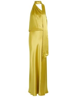 STAUD Estelle Scarf-Effect Satin Maxi Dress - Yellow