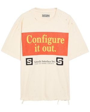 Satoshi Nakamoto Configure Distressed Printed Cotton T-Shirt - White