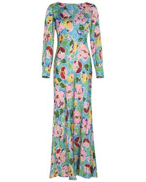 RIXO London Marni Floral-Print Satin Maxi Dress - Blue