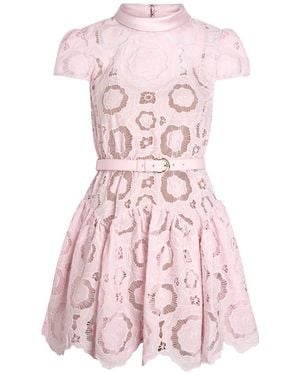Self-Portrait Belted Guipure Lace Mini Dress - Pink