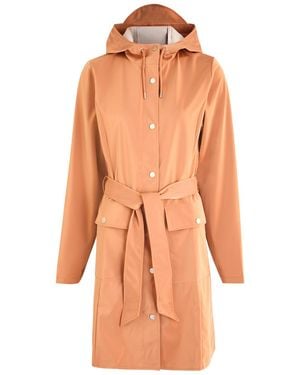 Rains Curve Belted Hooded Rubberised Jacket - Orange