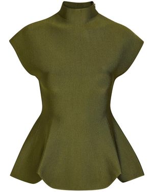 KHAITE Andra High-Neck Stretch-Knit Top - Green