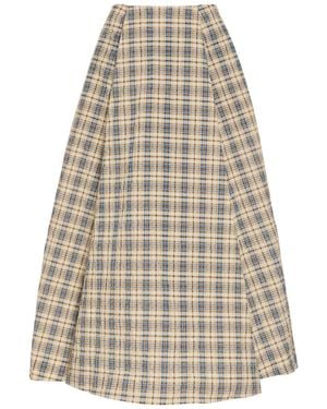 BERNADETTE Kennedy Plaid Seersucker Maxi Skirt - Natural