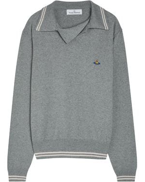 Vivienne Westwood Logo Asymmetric Wool And Cashmere-Blend Polo Jumper - Grey