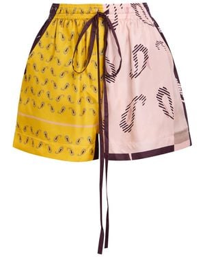 Otzio Printed Silk Shorts - Yellow