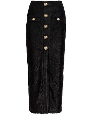 Balmain Embellished Flocked Terry Midi Skirt - Black