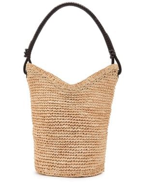 STAUD Lani Leather And Raffia Bucket Bag - Natural