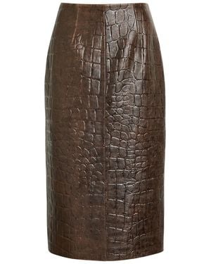 Emilia Wickstead Loretta Crocodile-Effect Leather Midi Skirt - Brown