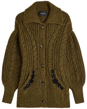 Simone Rocha Embellished Cable-Knit Alpaca-Blend Cardigan - Green