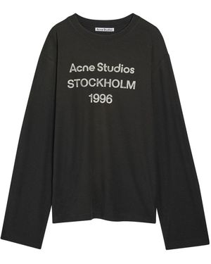 Acne Studios Logo-Print Long-Sleeve Cotton-Blend T-Shirt - Black