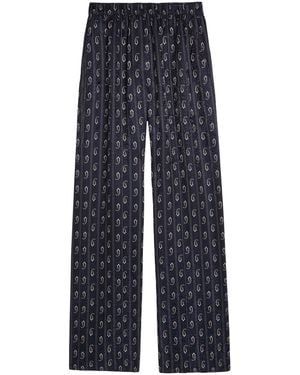Tory Burch Patterned-Jacquard Satin Pants - Blue