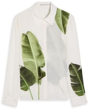 Alice + Olivia Willa Printed Semi-Sheer Silk Shirt - Green