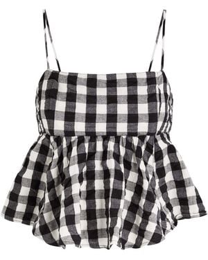 Free People Mia Plaid Cotton Top - Black