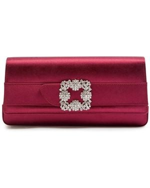 Manolo Blahnik Gothisi Embellished Satin Clutch - Red