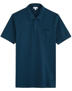 Sunspel Riviera Woven Cotton Polo Shirts - Blue