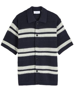 Les Deux Gianni Striped-Intarsia Knitted Shirt - Blue