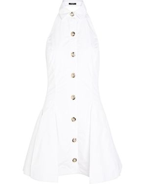Balmain Halterneck Cotton-Poplin Mini Dress - White