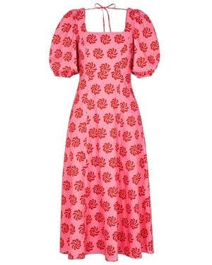Kitri Deborah Printed Linen-Blend Maxi Dress - Red