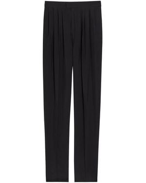 Saint Laurent Pleated Tapered-Leg Brushed Silk Pants - Black